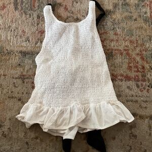 DO+BE, white smocked top with black back tie, size M, worn once, excellent.